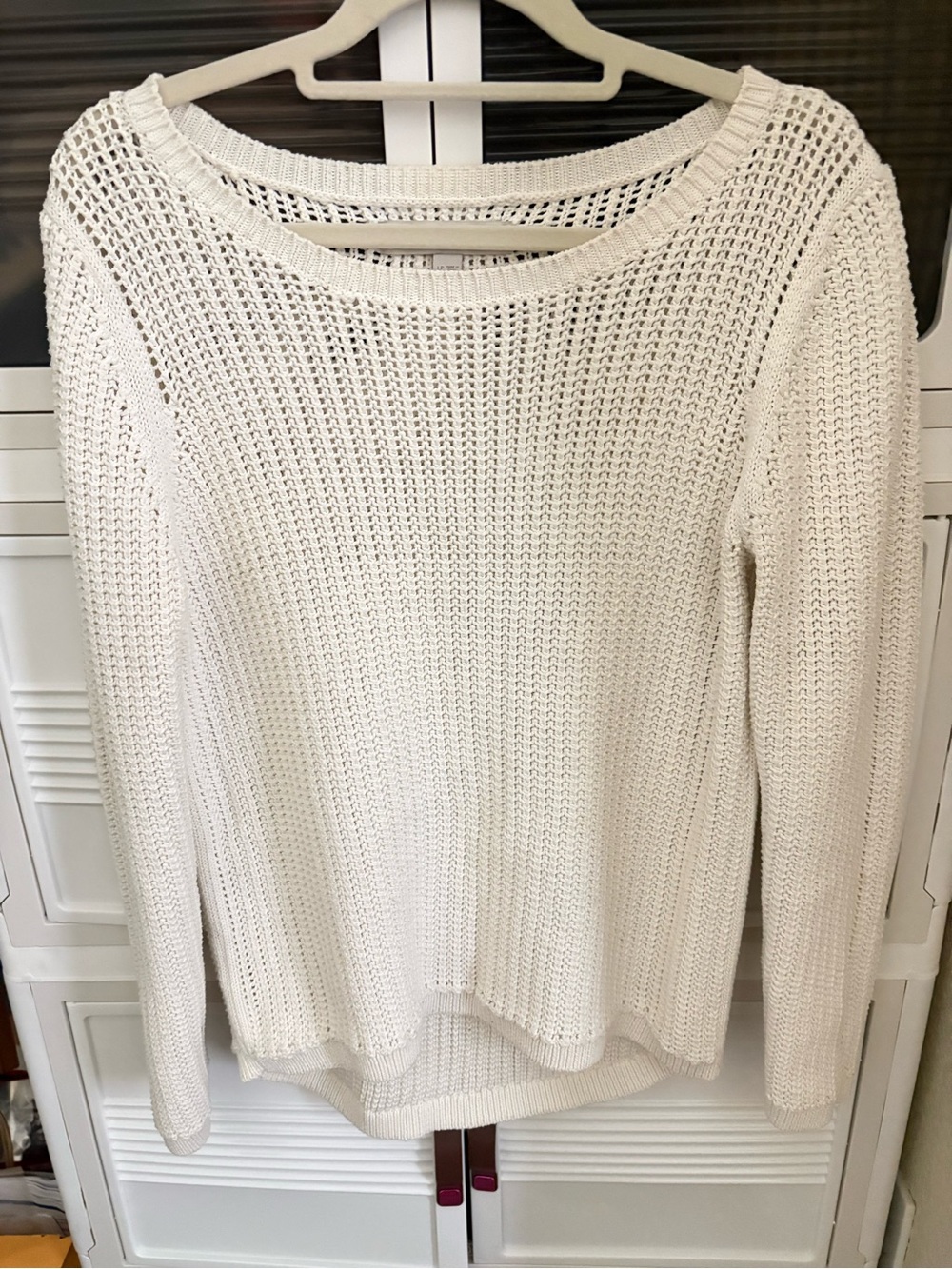 LOFT Cream Open-Knit Scoop Neck Sweater